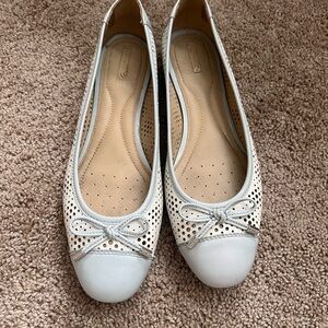 Geox Powder Blue and White Perforated Flats with Bow size 10